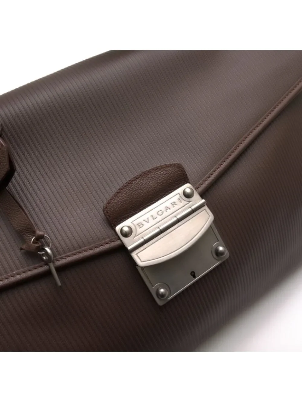 Bvlgari Briefcase Business Leather Dark Brown Mille Righe